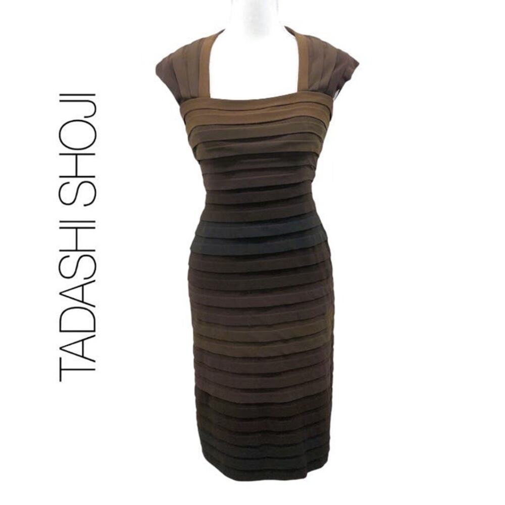 Tadashi Shoji Brown Ombre Banded Layered Bodycon Sheath Dress - Picture 1 of 9
